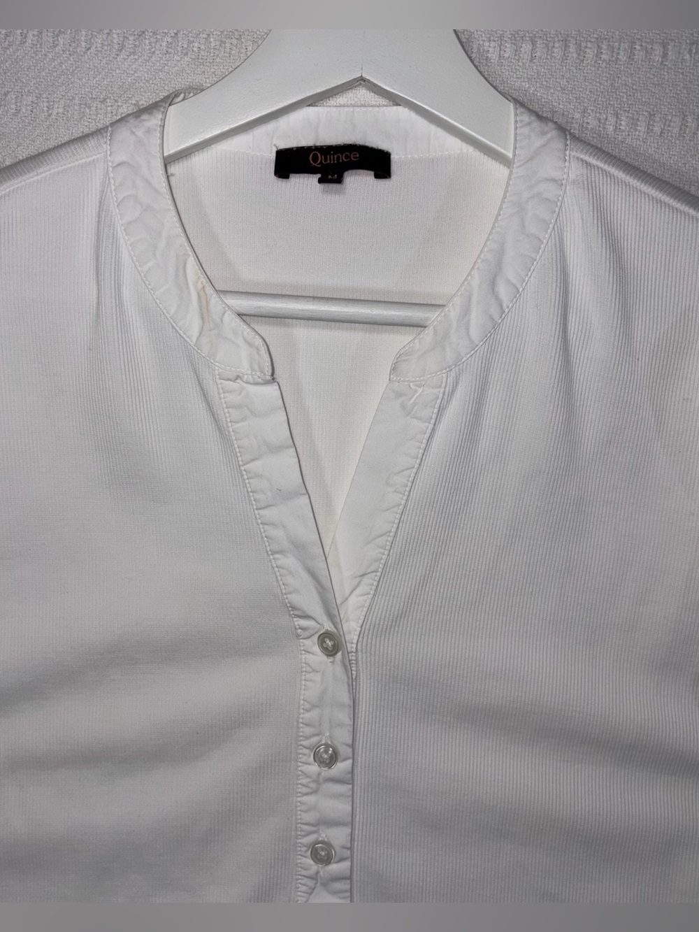 Quince Cotton Mixed Media Puff Sleeve Top Size M Classic White Preppy Classic - Picture 4 of 7